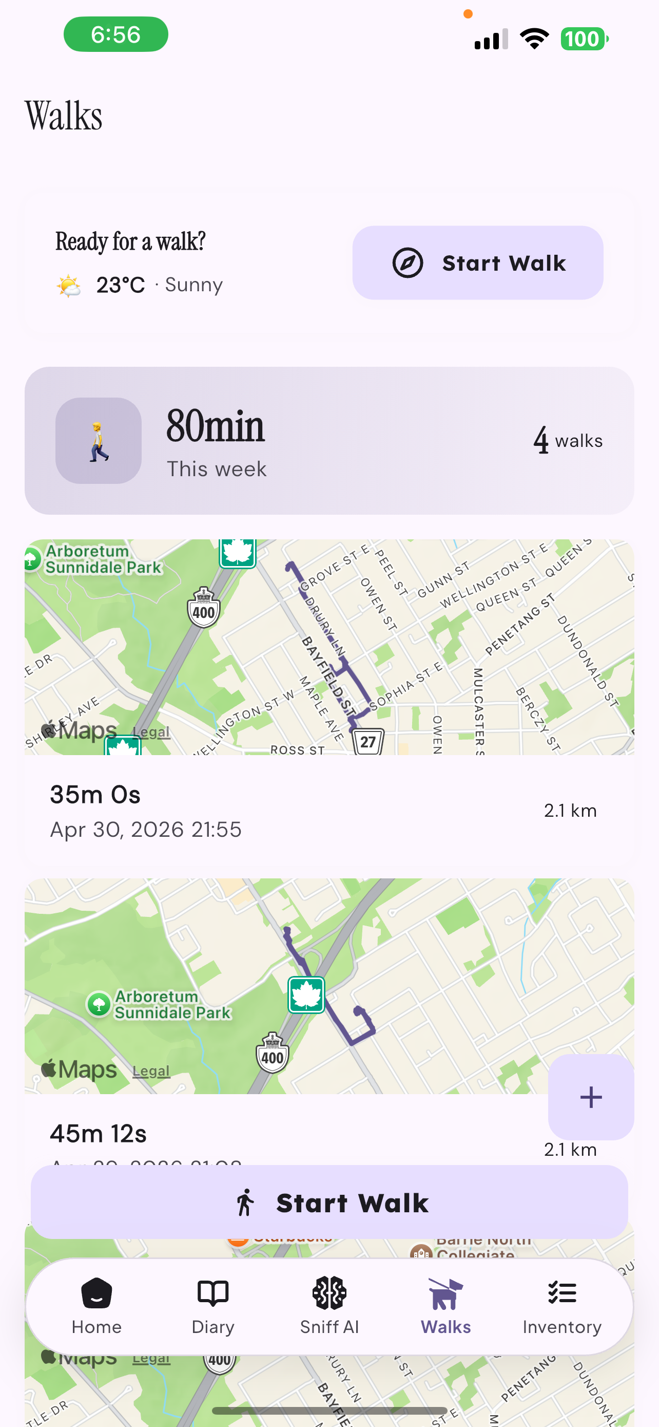 Live GPS dog walk tracker with route map
